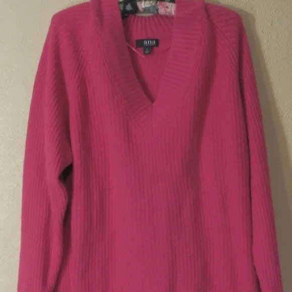 a.n.a  Sweater Pullover Pink NWT V-Neck High Low Long Sleeve Stretch SOFT - Picture 3 of 8
